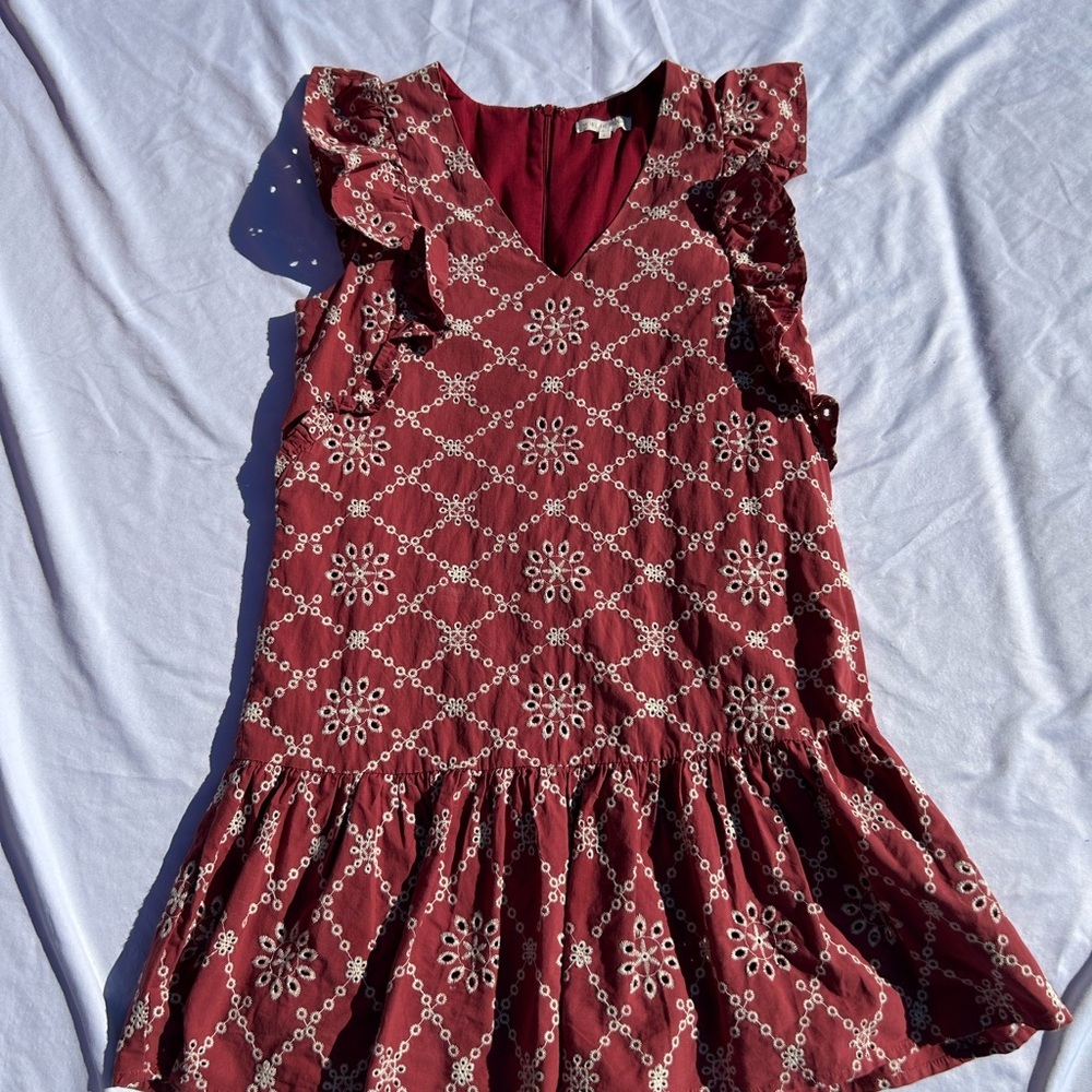 Woman’s Free the Roses' Red Floral Eyelet Ruffle Dress size small - Picture 3 of 6